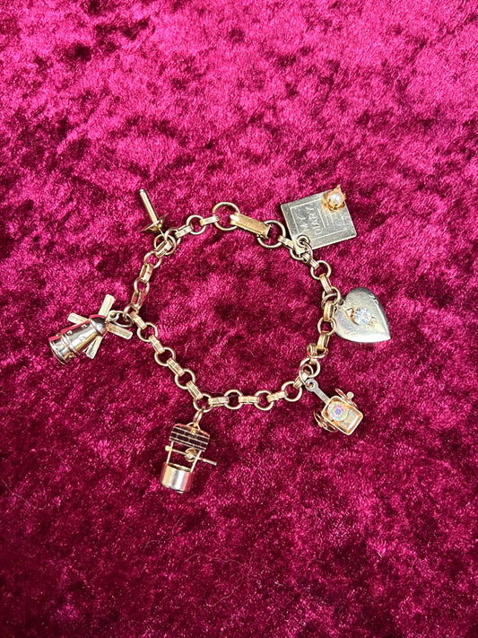 Vintage Jewelry - Dainty Charm Bracelet - Gold Tone - My Diary