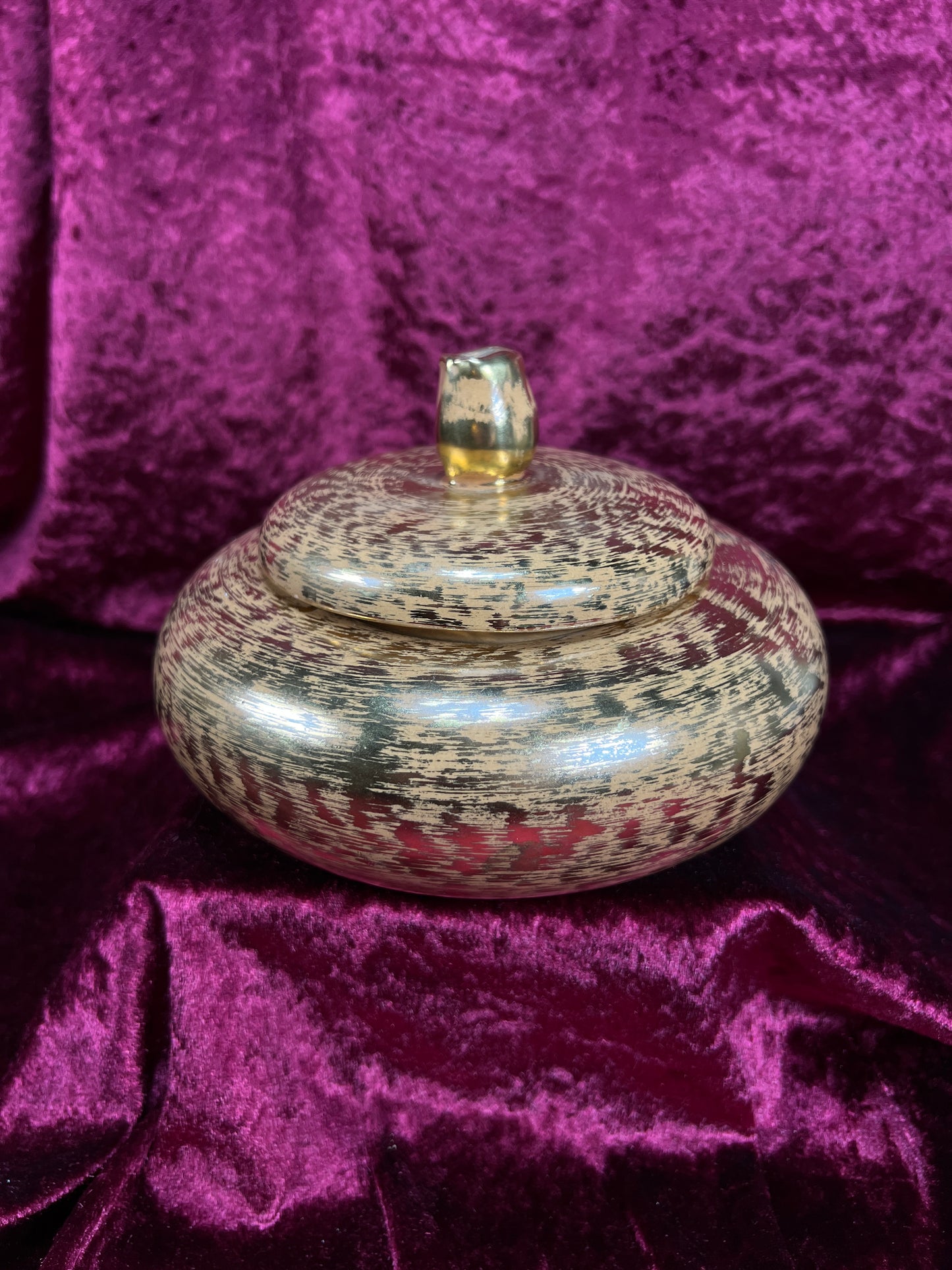 Vintage Stangl Ceramic Trinket Box – Granada Gold Metallic Lidded Dish