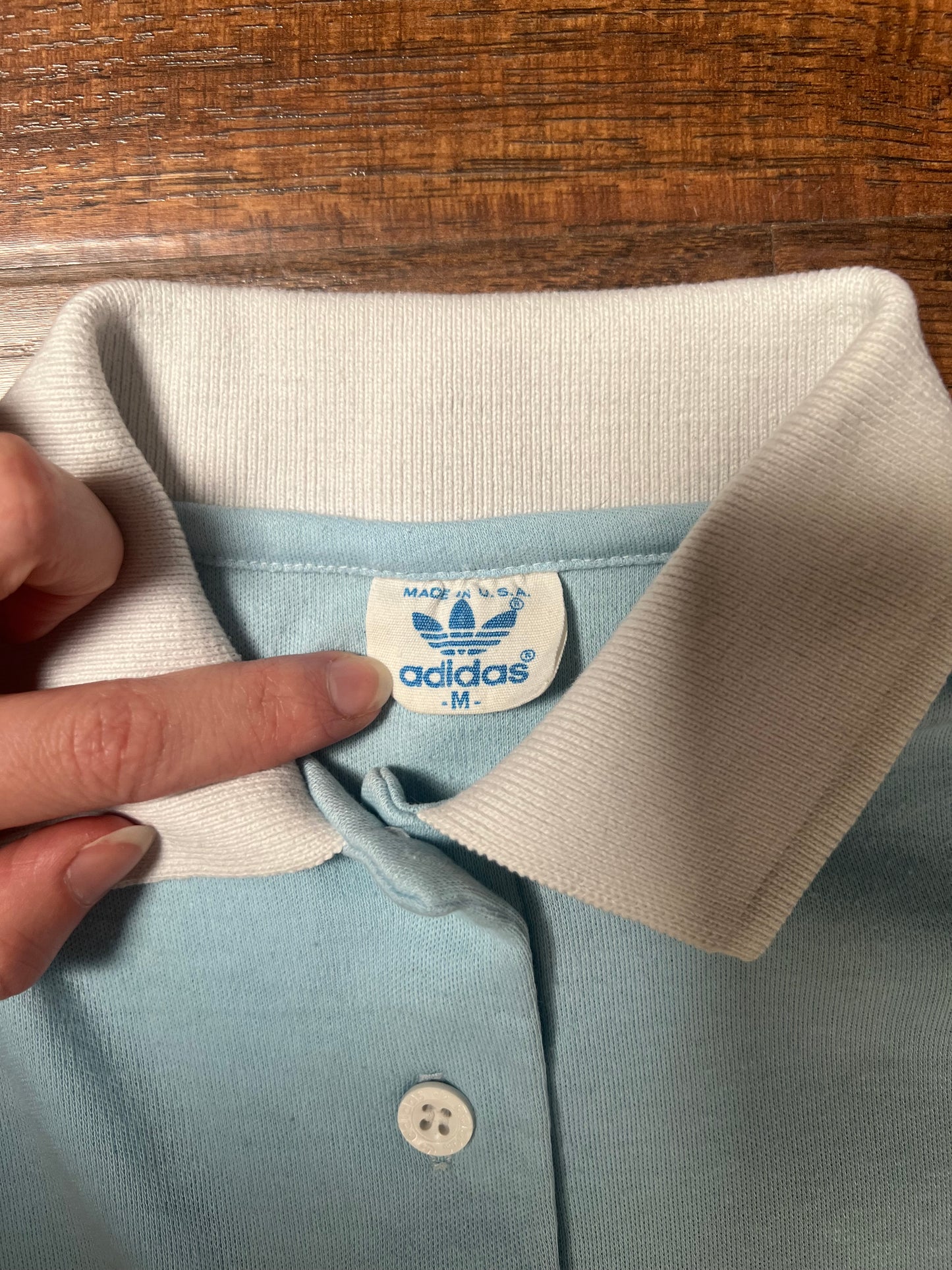 Vintage Clothing - Short Sleeve Polo Shirt - Baby Blue and White - Medium - Adidas