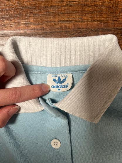 Vintage Clothing - Short Sleeve Polo Shirt - Baby Blue and White - Medium - Adidas