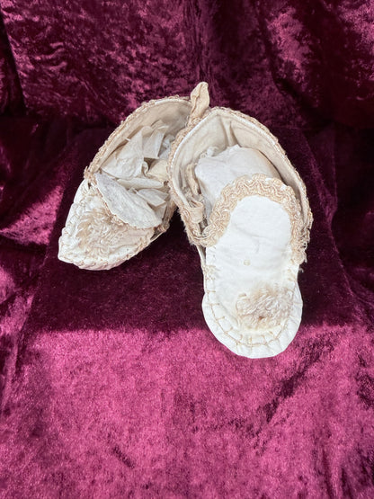 Antique Leather Baby Shoes – Handcrafted Lace Trim Christening Booties