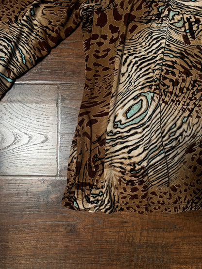 Vintage Rayon Blend Animal Print Top – Abstract Safari Long Sleeve – Large