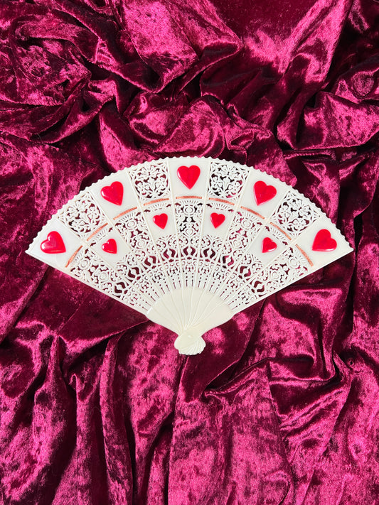 Vintage Home Decor - Decorative Plastic Hand Fan - Red Hearts