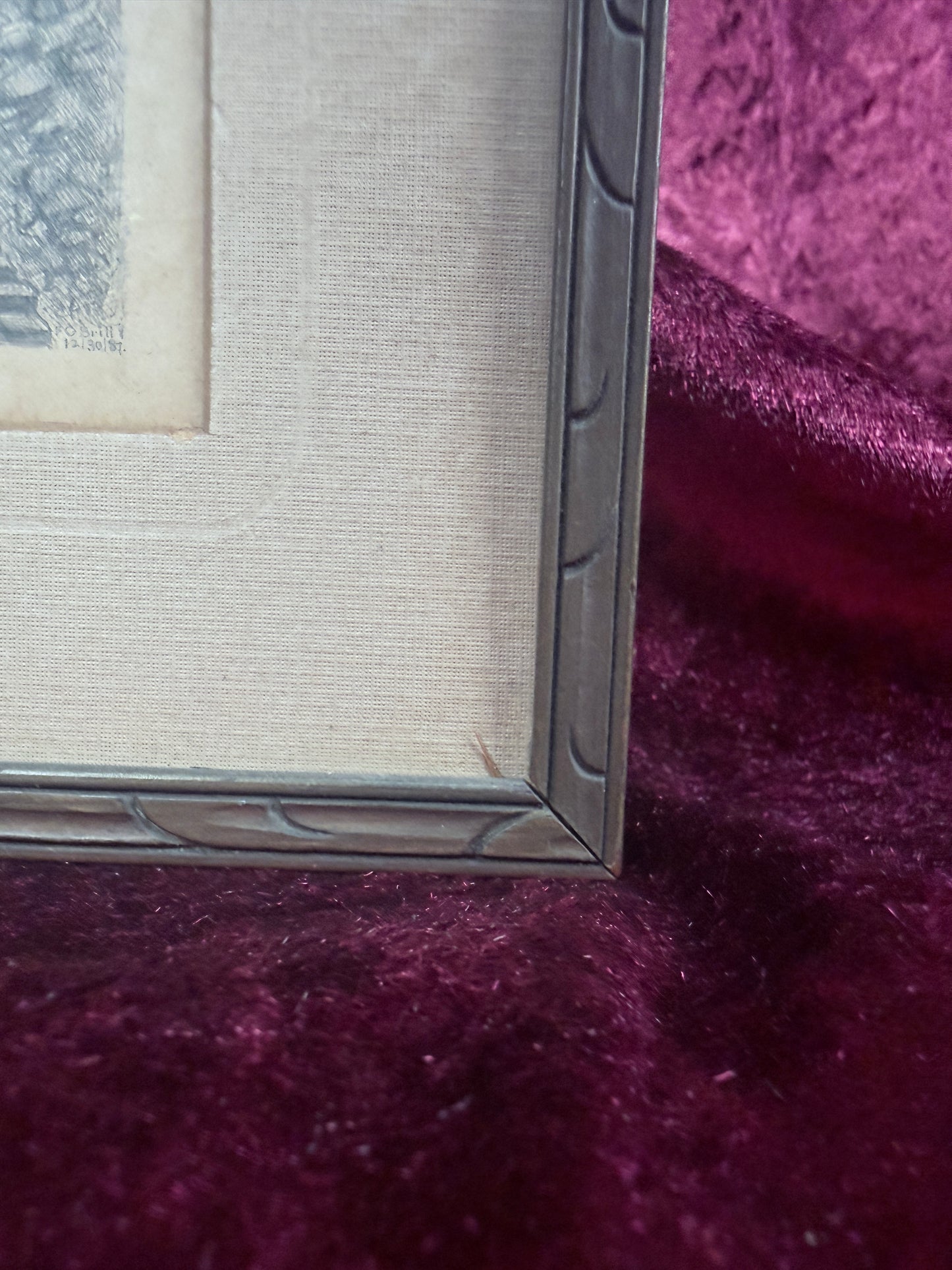 Vintage Framed Etching – Railroad Canyon Landscape in Wood Frame