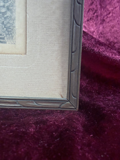 Vintage Framed Etching – Railroad Canyon Landscape in Wood Frame