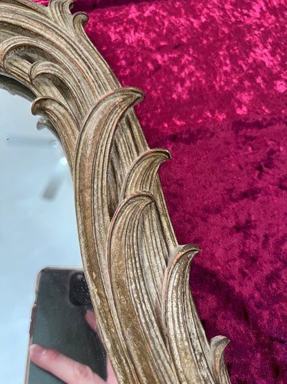Vintage Syroco Wood Wall Mirror - Ornate Rococo Gold Hued Frame