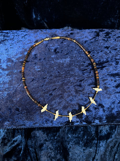 Vintage Zuni Heishi Fetish Necklace - Shell and Mother of Pearl Birds Sterling Silver Clasp