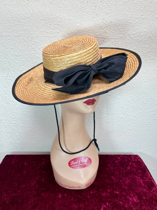 Vintage Accessories - Straw Sun Hat - Black Bow - Medium