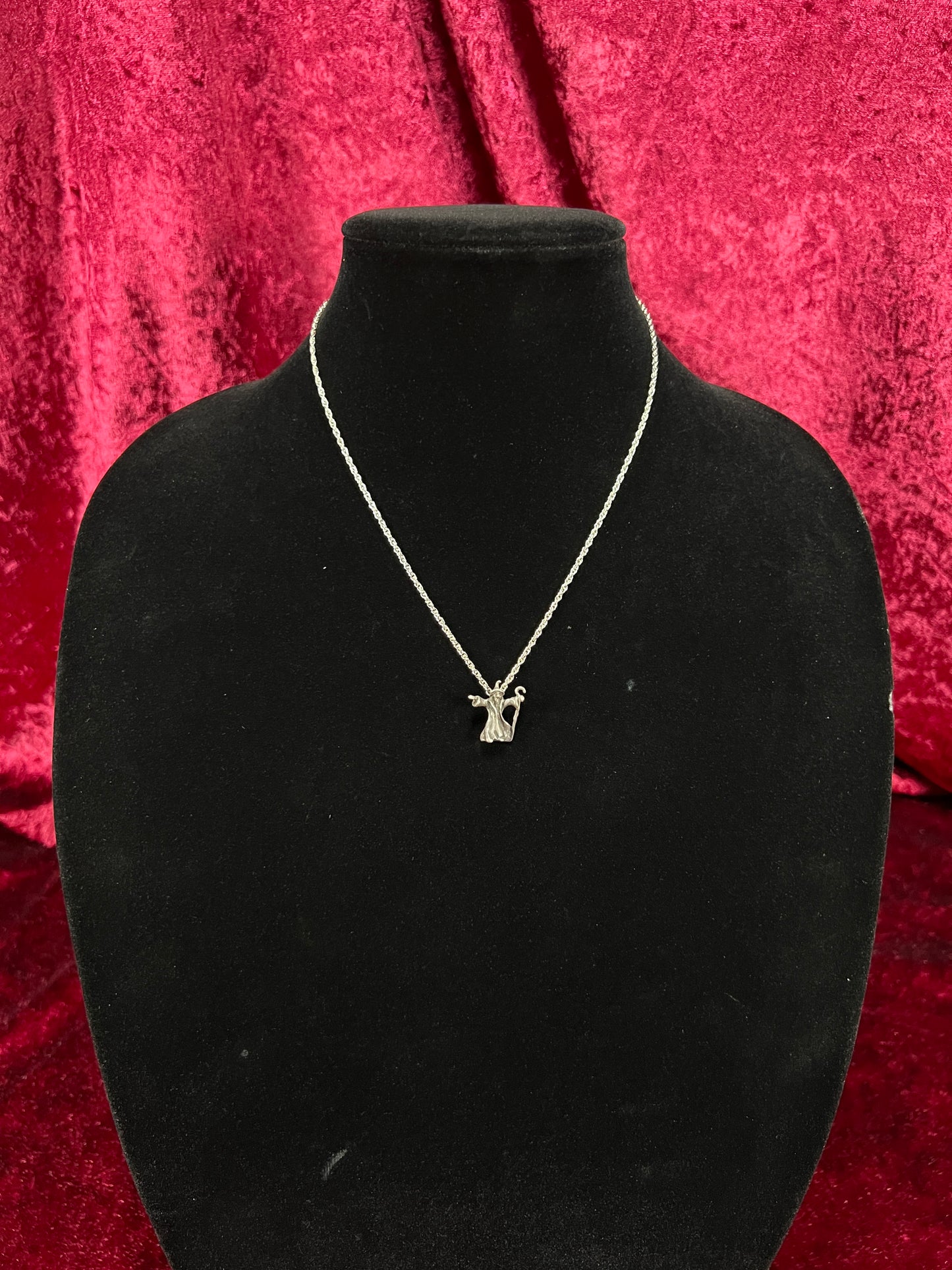 Vintage Silver Tone Wizard Pendant - Renaissance Fantasy Figure Necklace