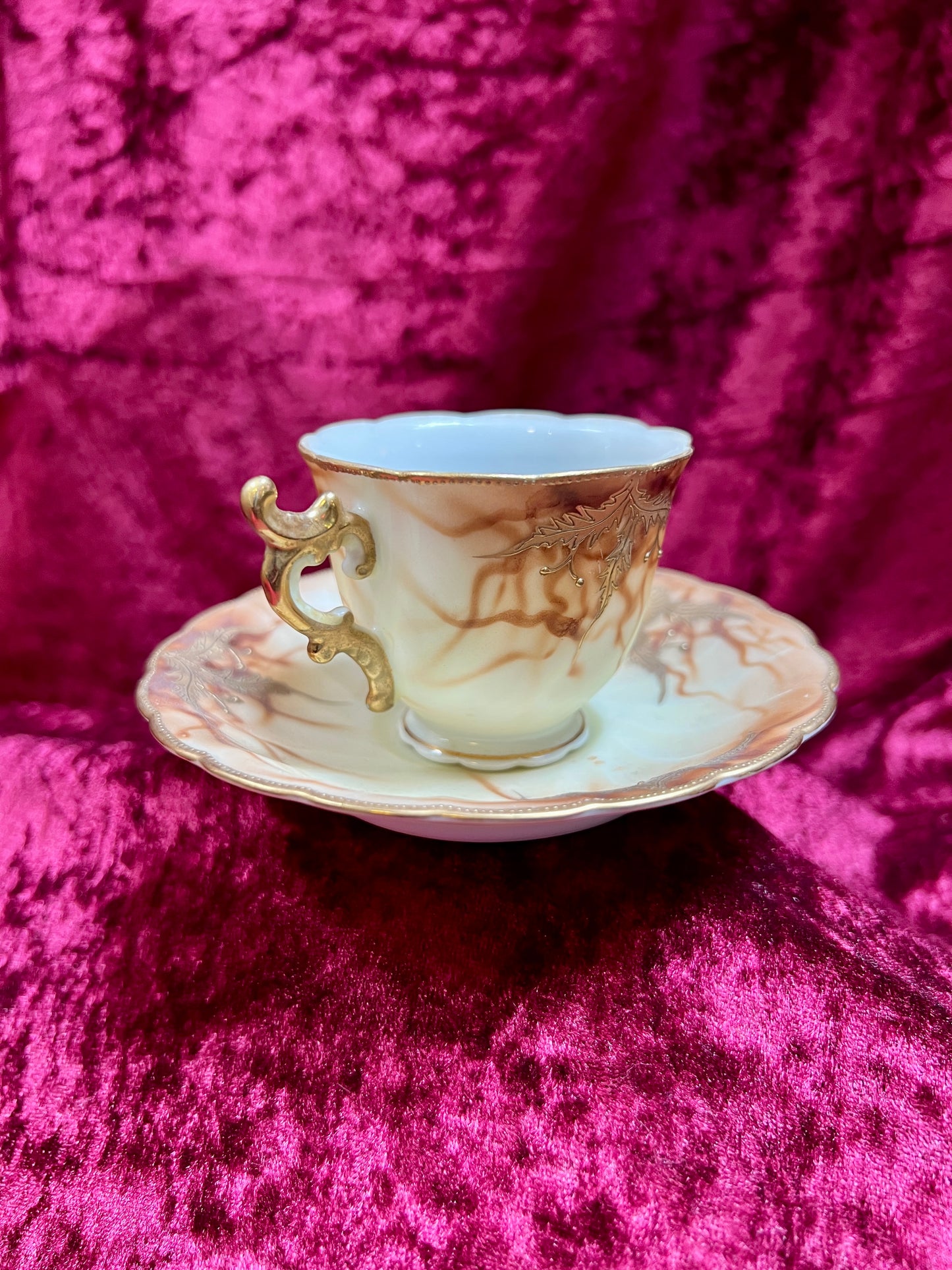 Vintage Kitchen - Porcelain Demitasse Tea Cup - Gilded Florals - Chofu China - Occupied Japan