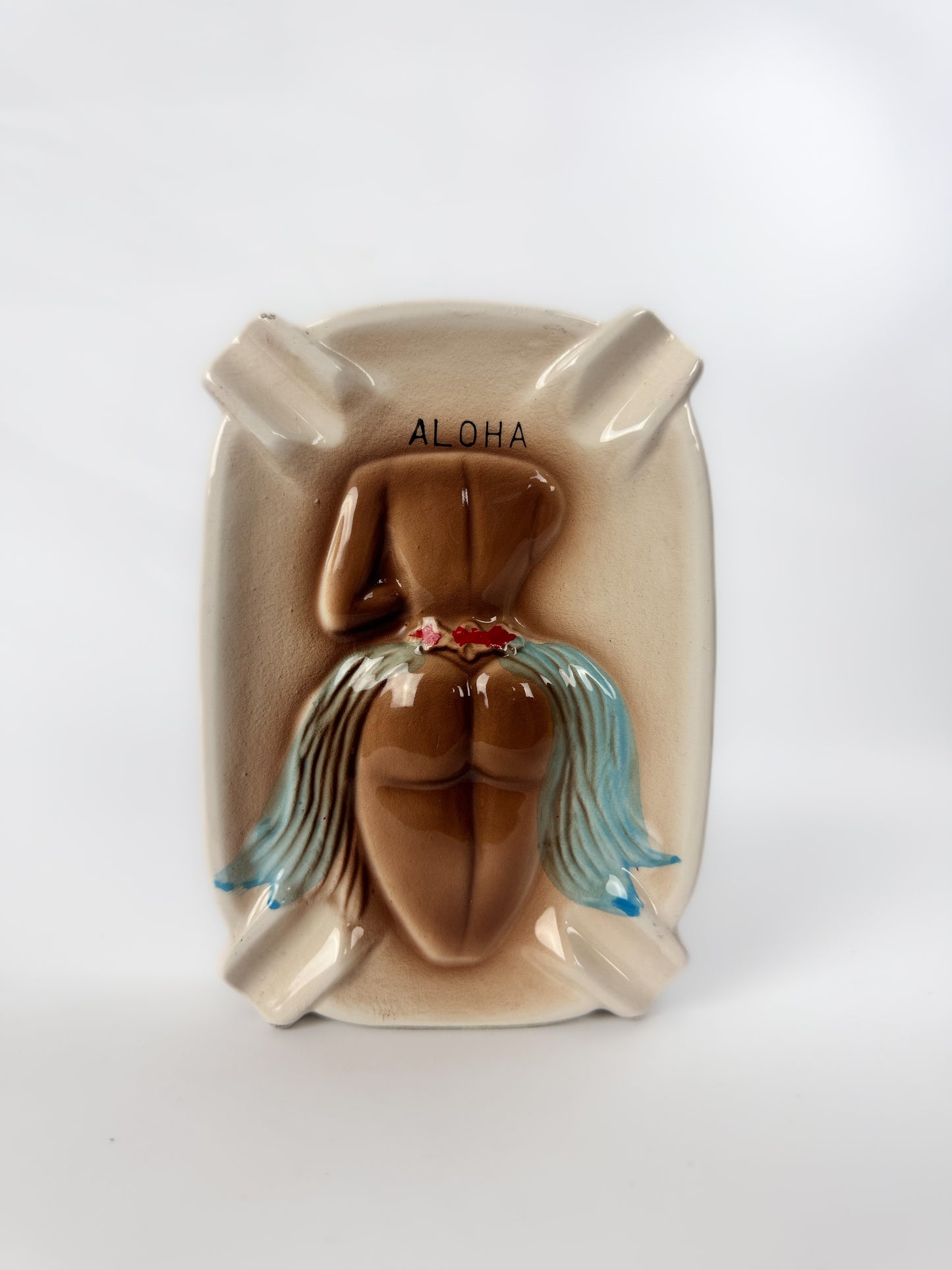 Vintage Double Sided Ashtray - Aloha Hawaii "Turn Me Over" - Raunchy Humor