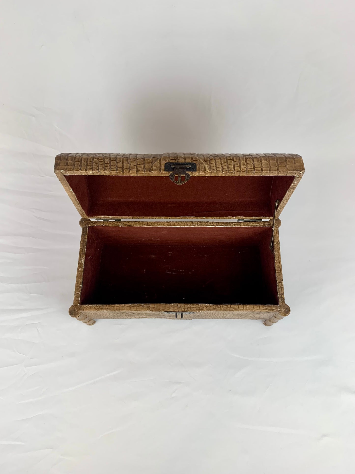 Faux Brown Alligator Skin Treasure Box w/ Bamboo Stalk Legs