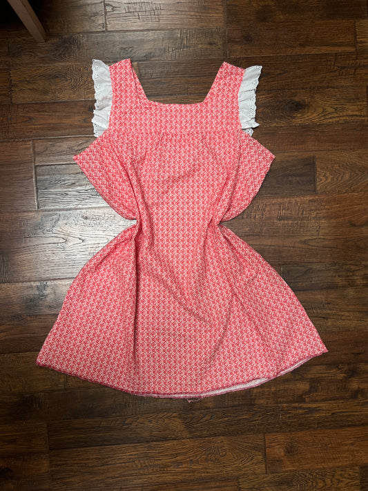 Vintage Cotton Blend Nightie - Red Floral Eyelet Ruffle Handmade - Size X-Large