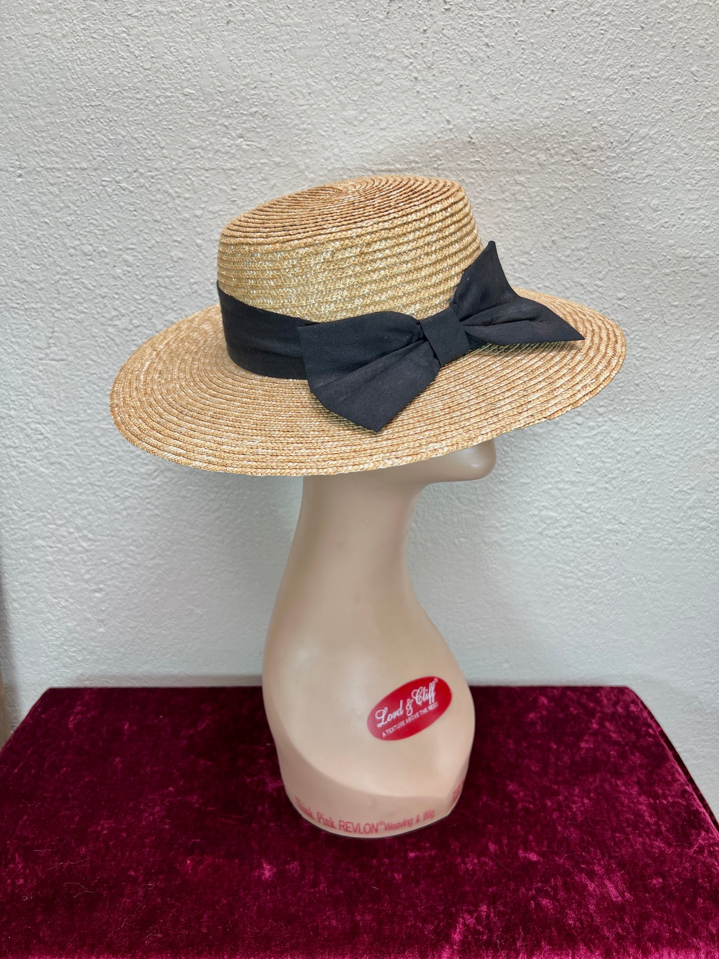 Vintage Accessories - Straw Sun Hat - Black Bow - Medium - Scala