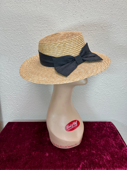 Vintage Accessories - Straw Sun Hat - Black Bow - Medium - Scala