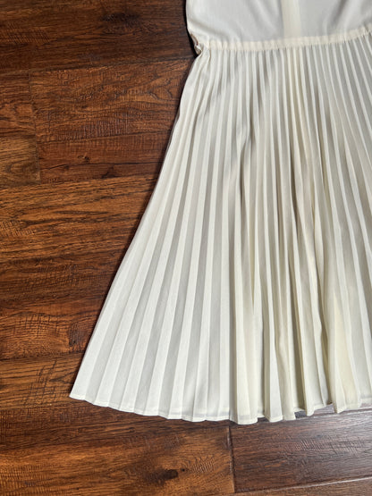 Vintage Clothing - Semi-Sheer Pleated Dress - Lace Collar - Cream - Small - Samuel Blue
