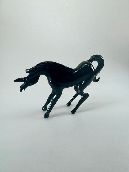 Black Murano Hand Blown Glass Unicorn Figure