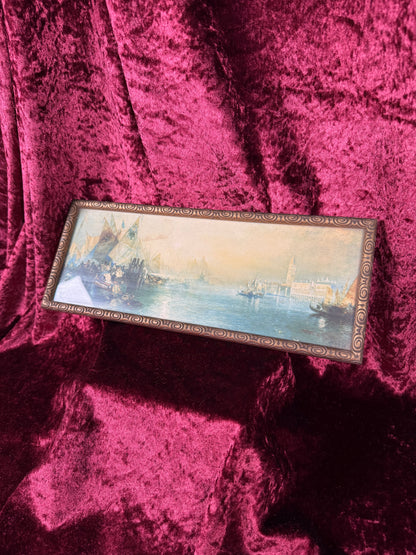 Antique Framed Chromolithograph Wall Art - Traders In The Grand Canal of Venice