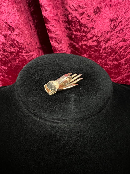 Vintage 1940s Gold Tone Clip On Earrings - CORO Bejeweled Hand Figural Jewelry