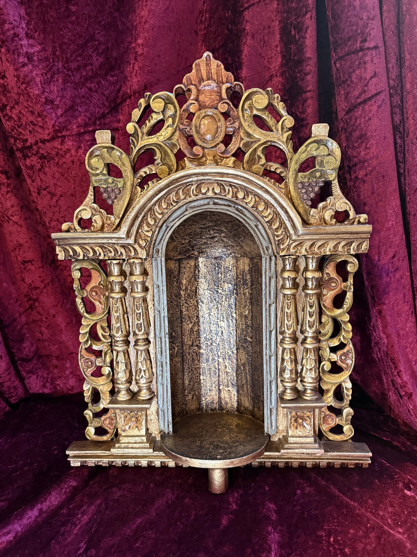 Vintage Hand Carved Wooden Altar - Immaculate Conception of Mary - Gold Shrine Devotional