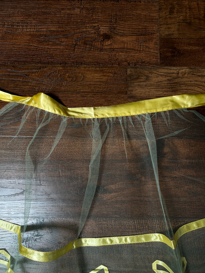 Vintage Handmade Green Tulle Half Apron — Mid Century Yellow Satin Ribbon Bows
