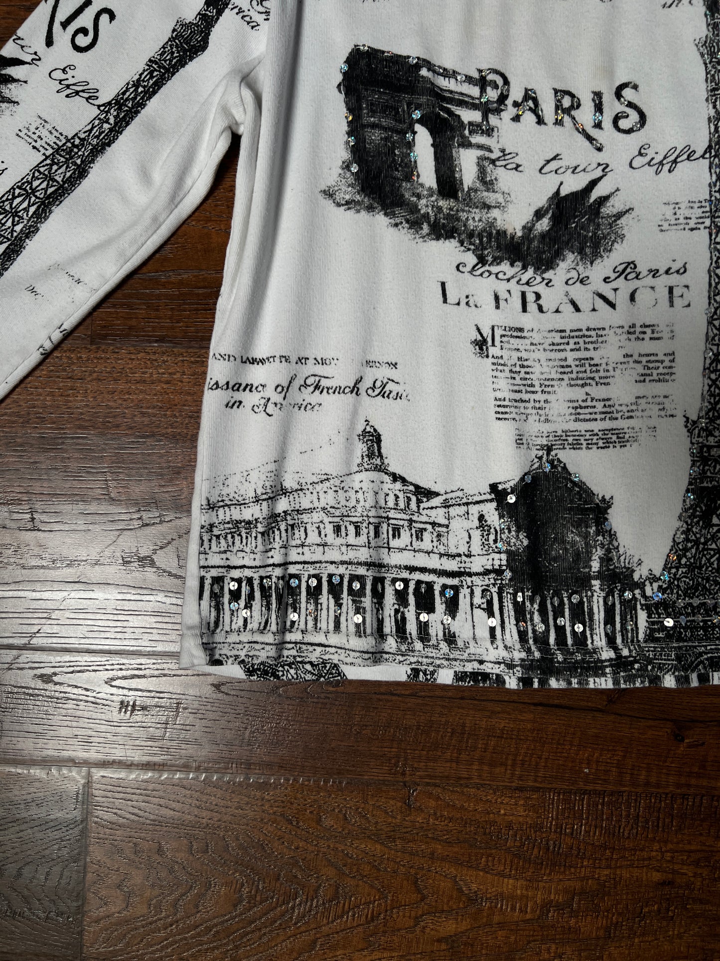 Vintage Take Two Cotton Graphic Top — Paris Eiffel Tower Sequin Print - Size Large