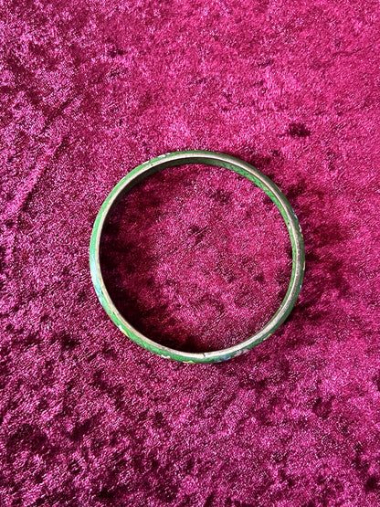 Vintage Jewelry - Cloisonne Bangle Bracelet - Pink and Blue Flowers on Green