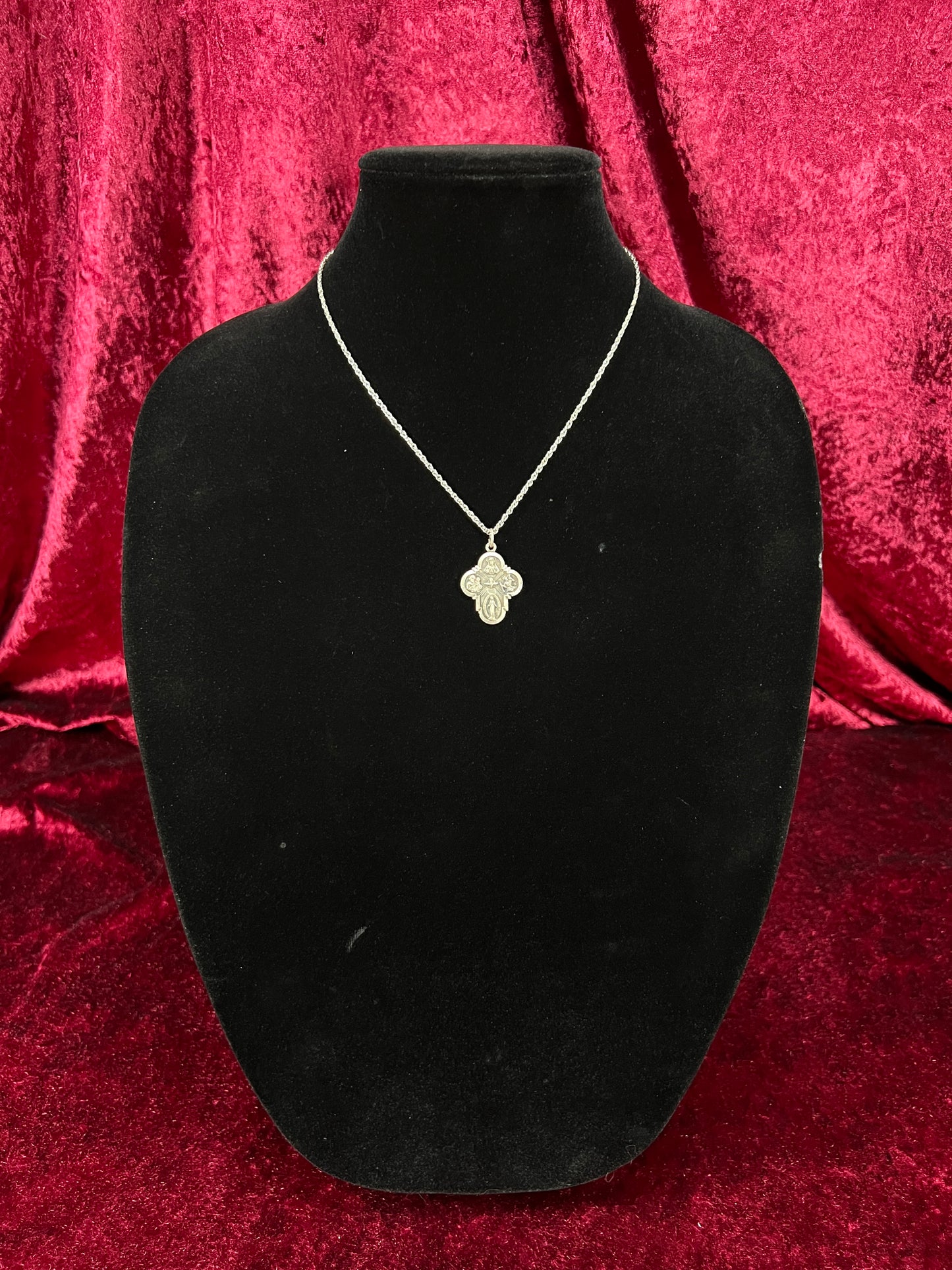 Vintage Silver Plated Religious Medal Pendant - Mother Mary and The Holy Trinity Cross