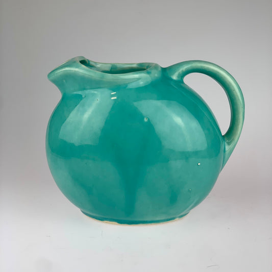 1940s Aqua Blue Slant Ball Pitcher w/ Ice Lip - Marked USA