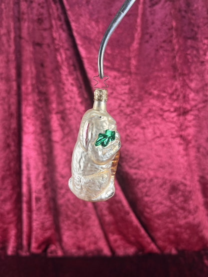 Vintage Christmas - Handblown Glass Ornament - Bunny Holding Carrot - 4"