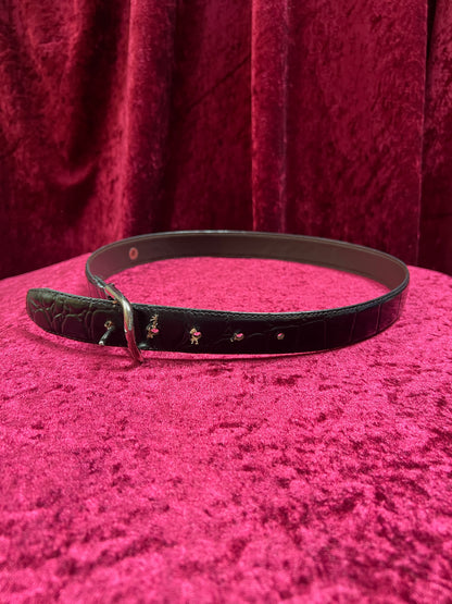 Vintage Leather Belt – Black Alligator Embossed with Silver Buckle - Size 30