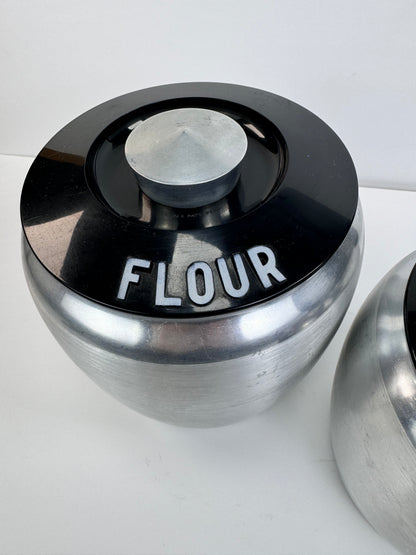 Vintage Kromex Aluminum Canister Set - Flour & Sugar - Black Lid