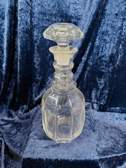 Vintage Clear Glass Liquor Decanter - Paneled Body with Faceted Stopper