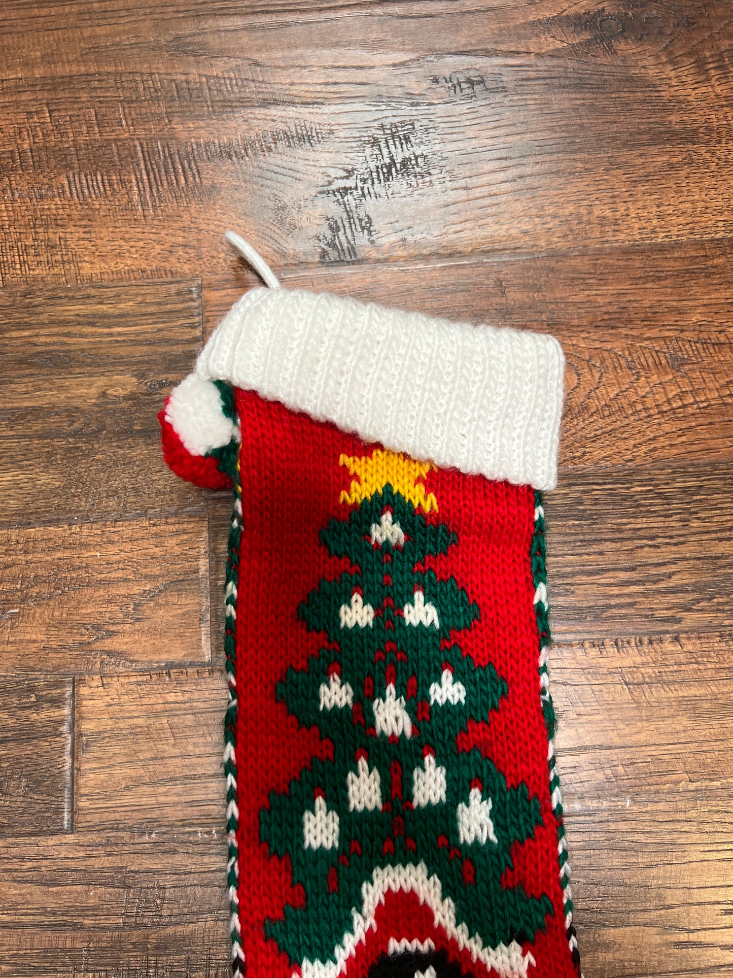 Vintage Christmas - Knit Stocking - Christmas Tree on Red