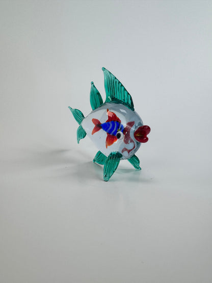 Teal & Clear Murano Style Glass Fish Sculpture - 3.25"