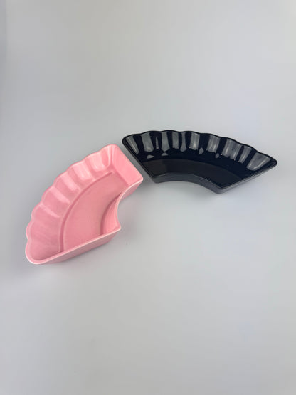 Vintage 1950s Pink & Black Fan Shape Trinket Dish Ashtrays - Set of 2