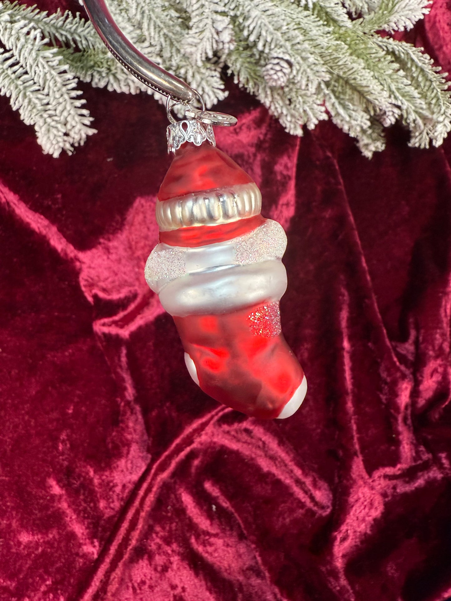 Vintage Christmas - Handblown Glass Ornament - Snowman In A Stocking - Department 56