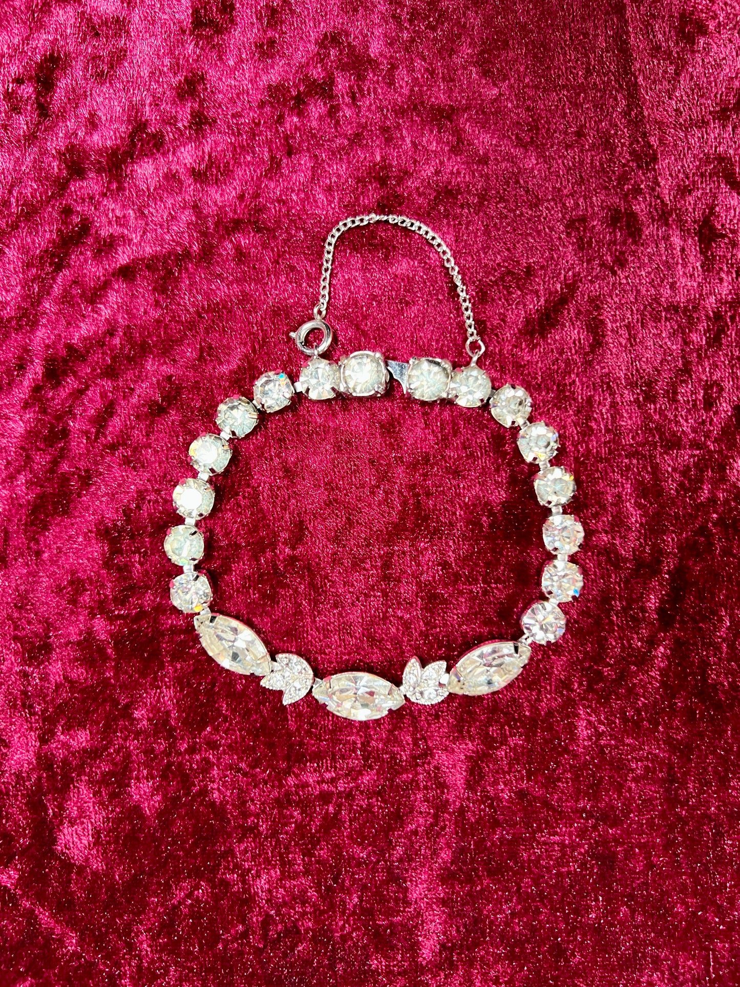 Vintage Jewelry - Tennis Bracelet - Marquise / Round Cut Rhinestones - Eisenberg Ice - 7.25"