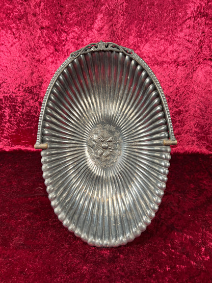 Vintage Home Decor - Silver Plate Basket Fruit Bowl - Antique Patina - Footed