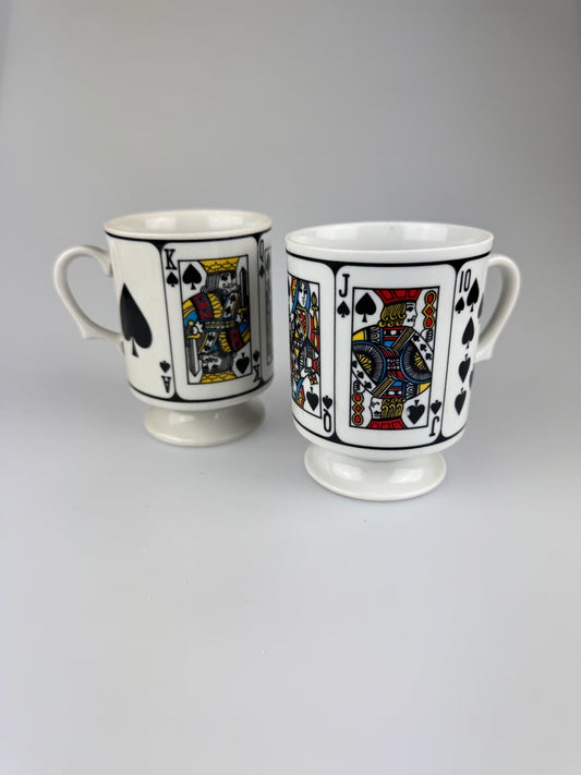 Pair of 1970s Royal Flush Playing Cards Stacking Pedestal Mugs