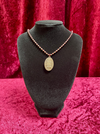 Vintage Metal Medallion Necklace – Miraculous Medal Beaded Rosary Style - 14"