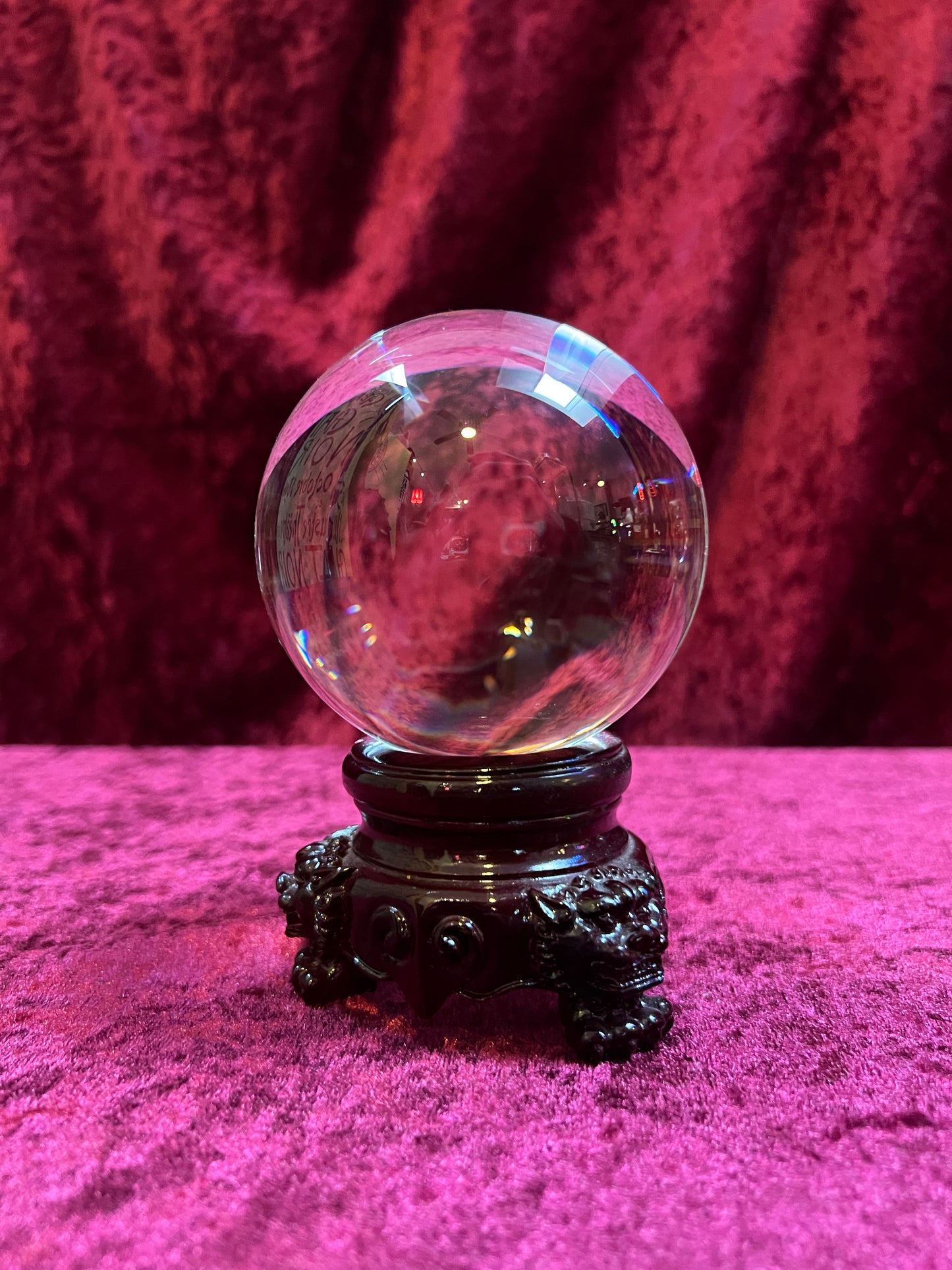Vintage Curiosities - Crystal Ball with Carved Wood Dragon Head Stand - Medium
