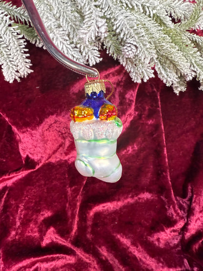 Vintage Christmas - Handblown Glass Ornament - Stuffed Striped Stocking
