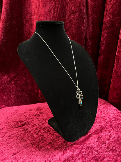 Vintage 925 Sterling Silver Snake Necklace – Turquoise Accent Serpent Pendant