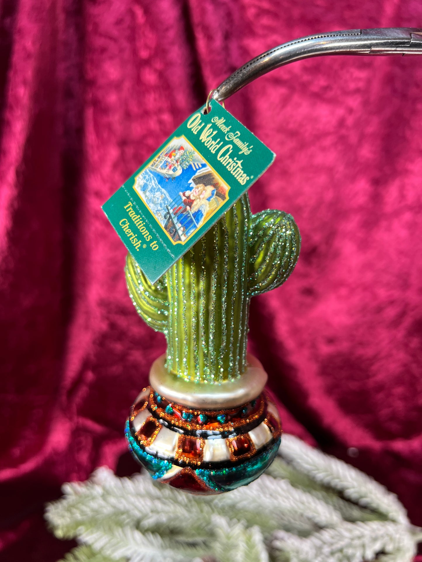 Vintage Christmas - Handblown Glass Ornament - Potted Cactus - Old World Christmas