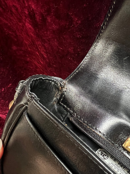 Vintage Black Leather Crossbody Bag - Bally Italy Saddle Purse