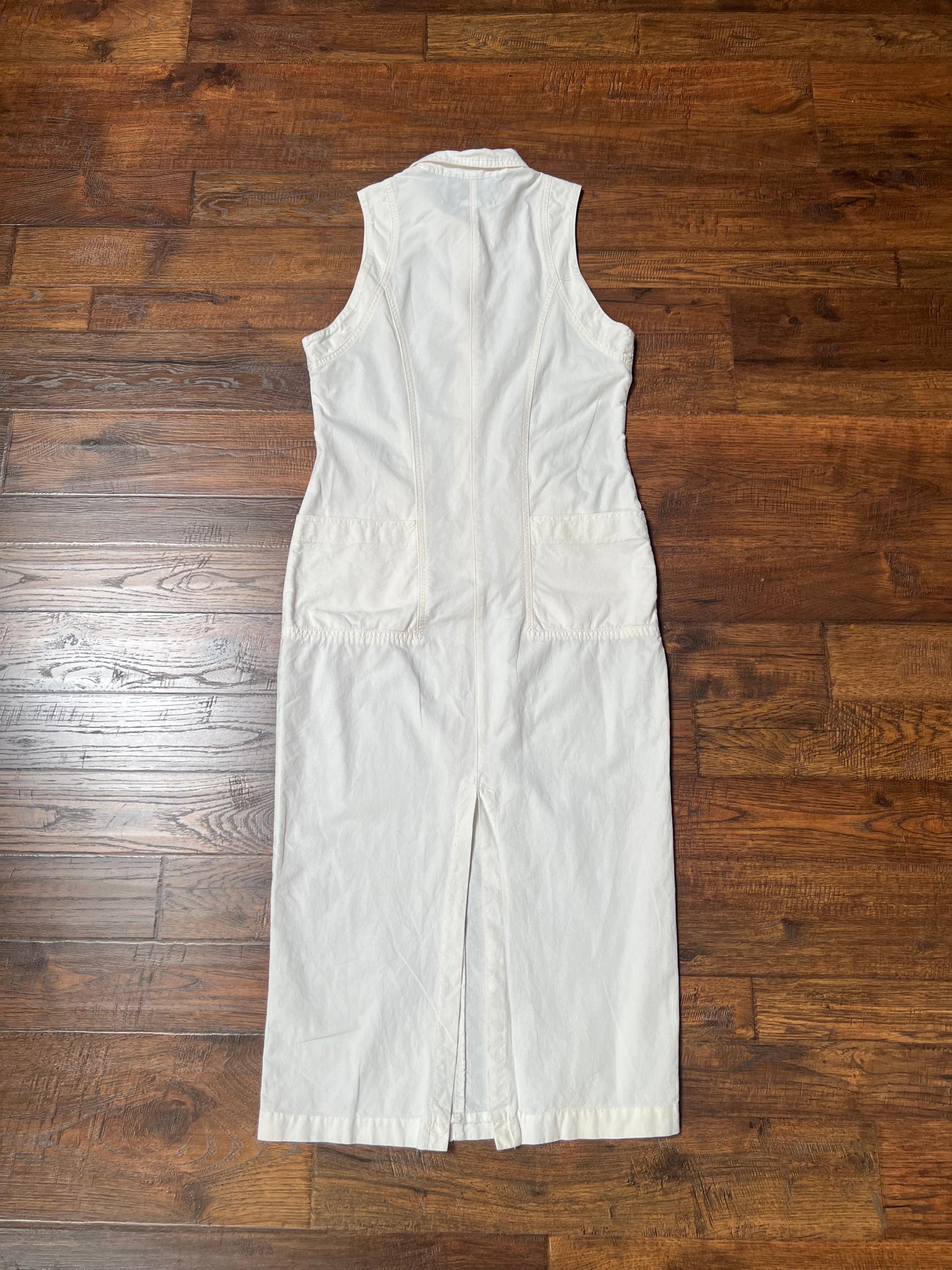 Vintage Clothing - Full Length Sleeveless Shirt Dress - Button Front - White - Medium - YES Clothing