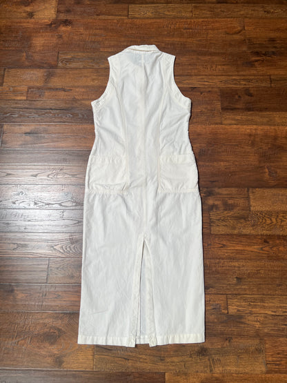Vintage Clothing - Full Length Sleeveless Shirt Dress - Button Front - White - Medium - YES Clothing