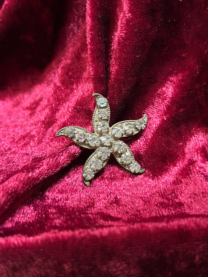 Vintage Jewelry - Brooch - Silver Tone Metal - Clear Rhinestones - Starfish