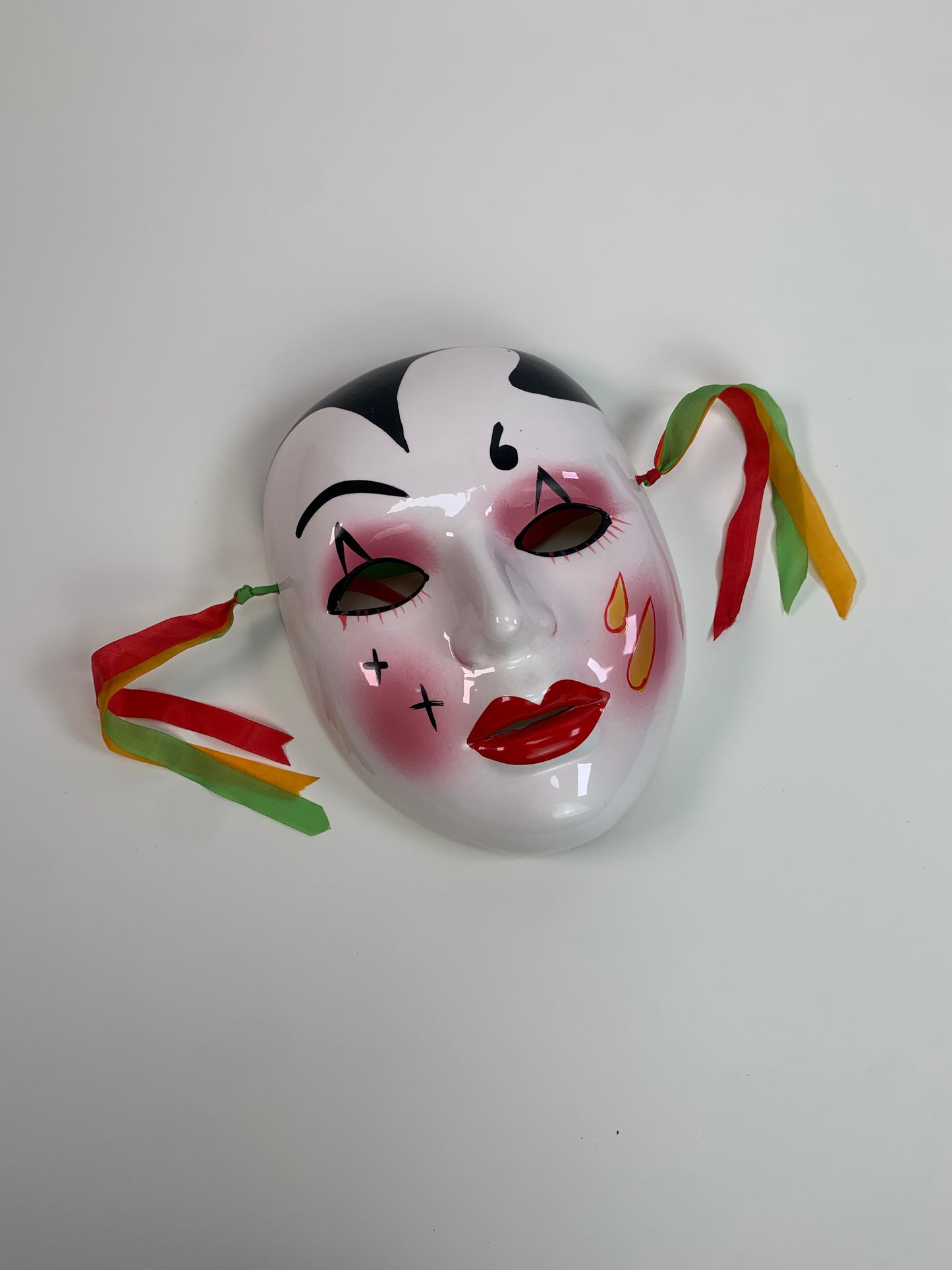 Vintage 1980s Satis-5 Hand Painted Ceramic Pierrot Clown Mask - Made In Taiwan